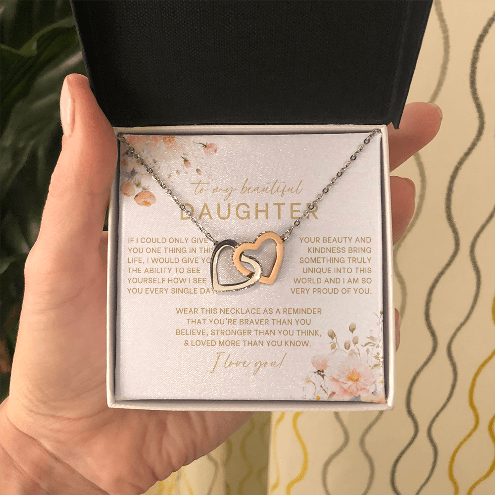 To My Beautiful Daughter Interlocking Hearts Necklace