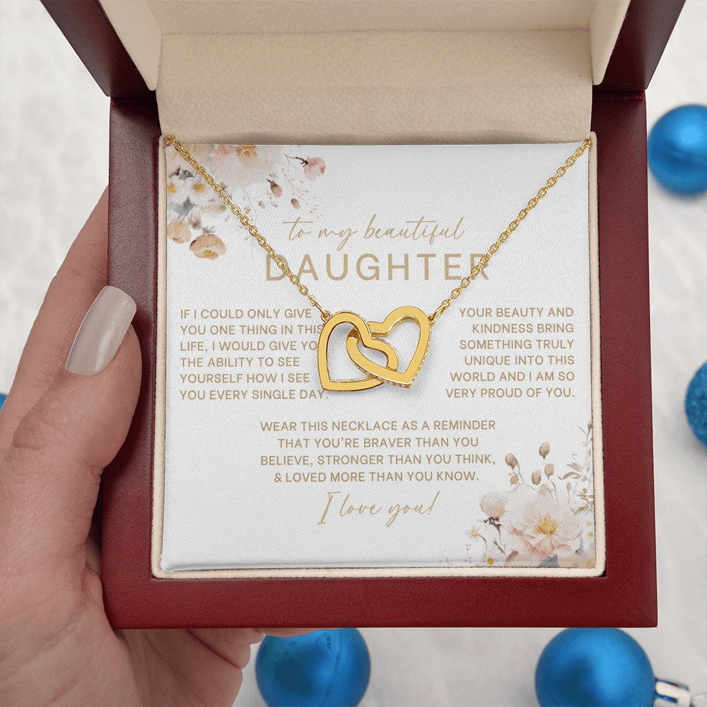 To My Beautiful Daughter Interlocking Hearts Necklace
