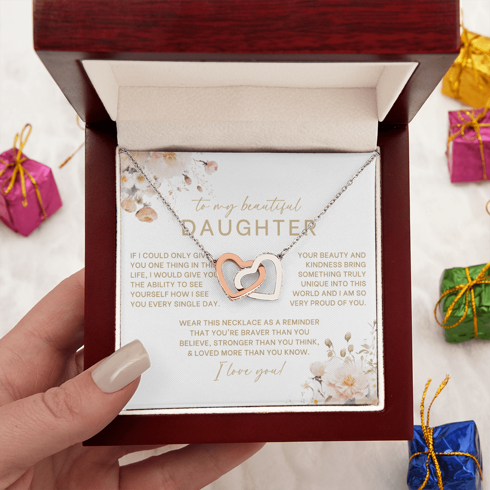 To My Beautiful Daughter Interlocking Hearts Necklace