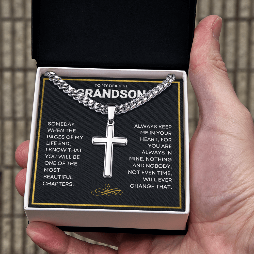 To My Grandson (When Pages End) Cross Necklace