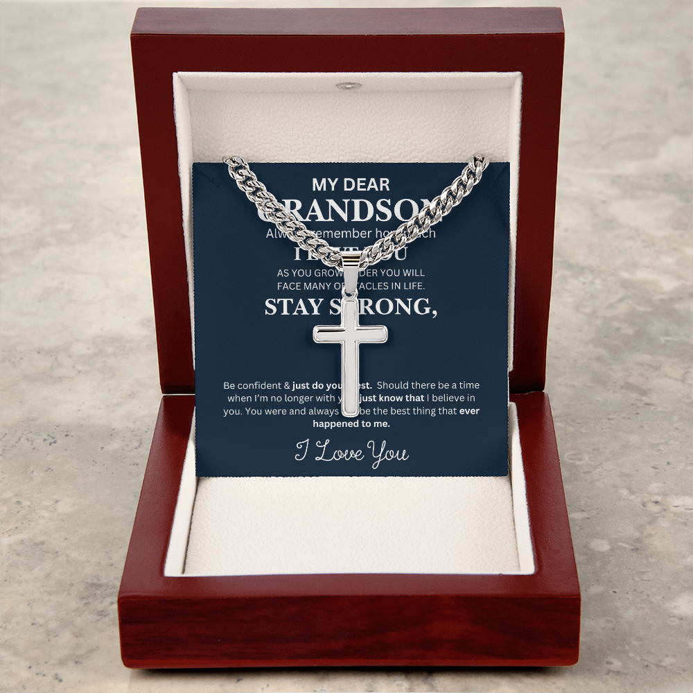 To My Grandson (Stay Strong) Cross Necklace