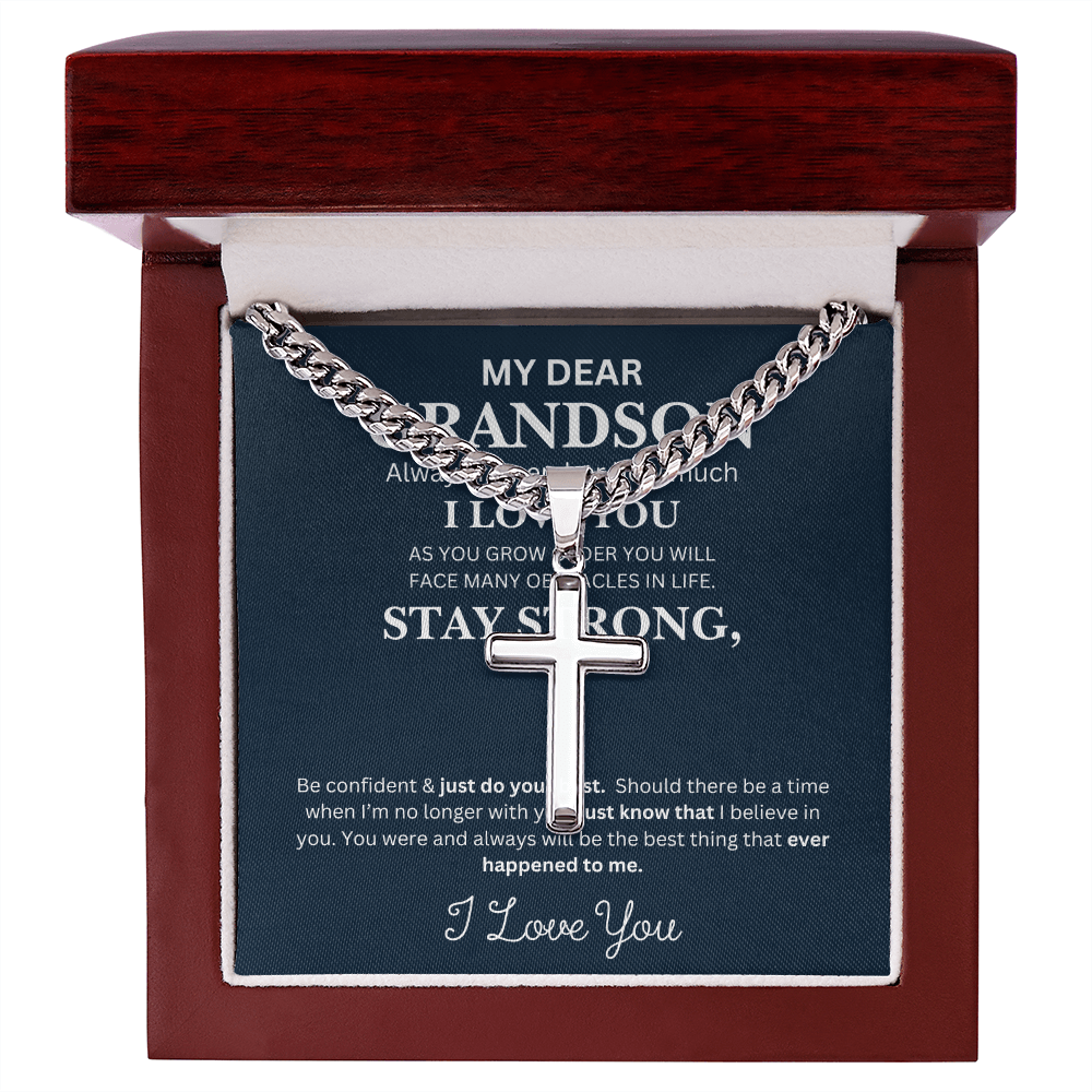 To My Grandson (Stay Strong) Cross Necklace