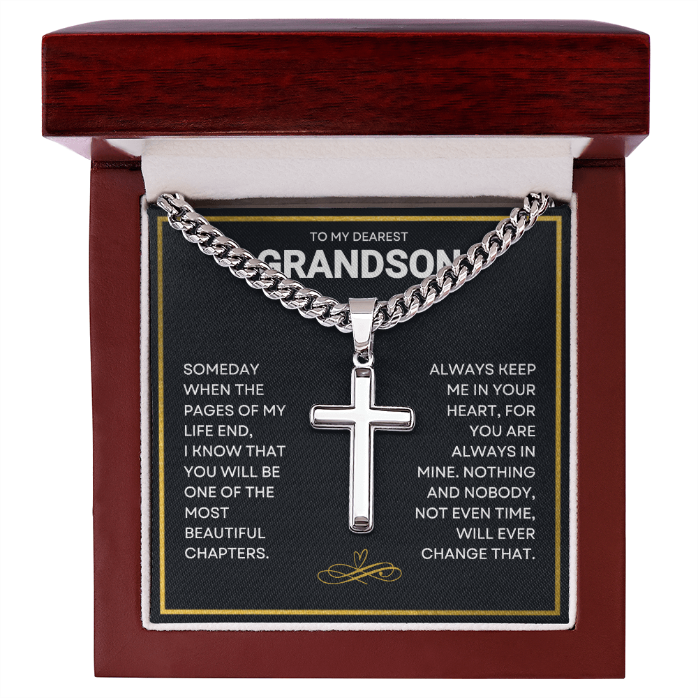 To My Grandson (When Pages End) Cross Necklace