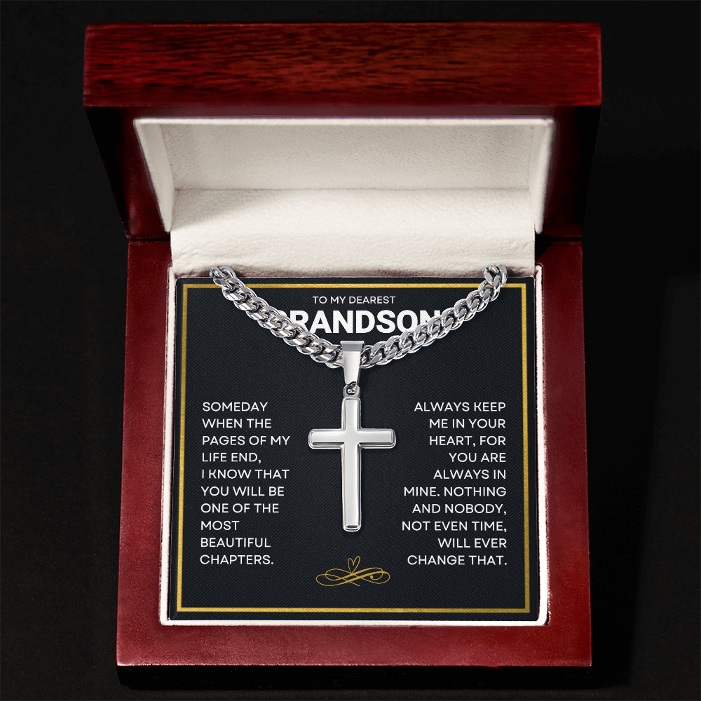 To My Grandson (When Pages End) Cross Necklace