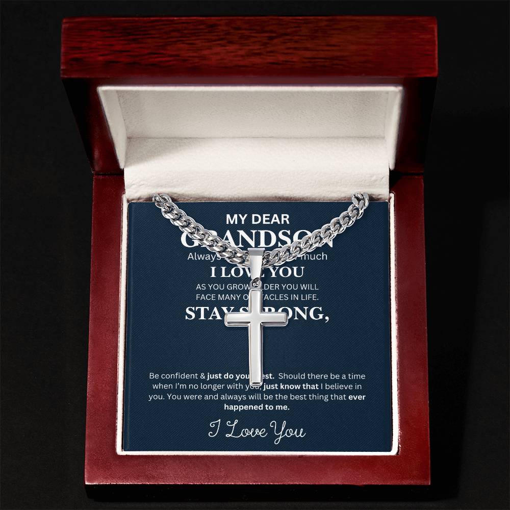 To My Grandson (Stay Strong) Cross Necklace