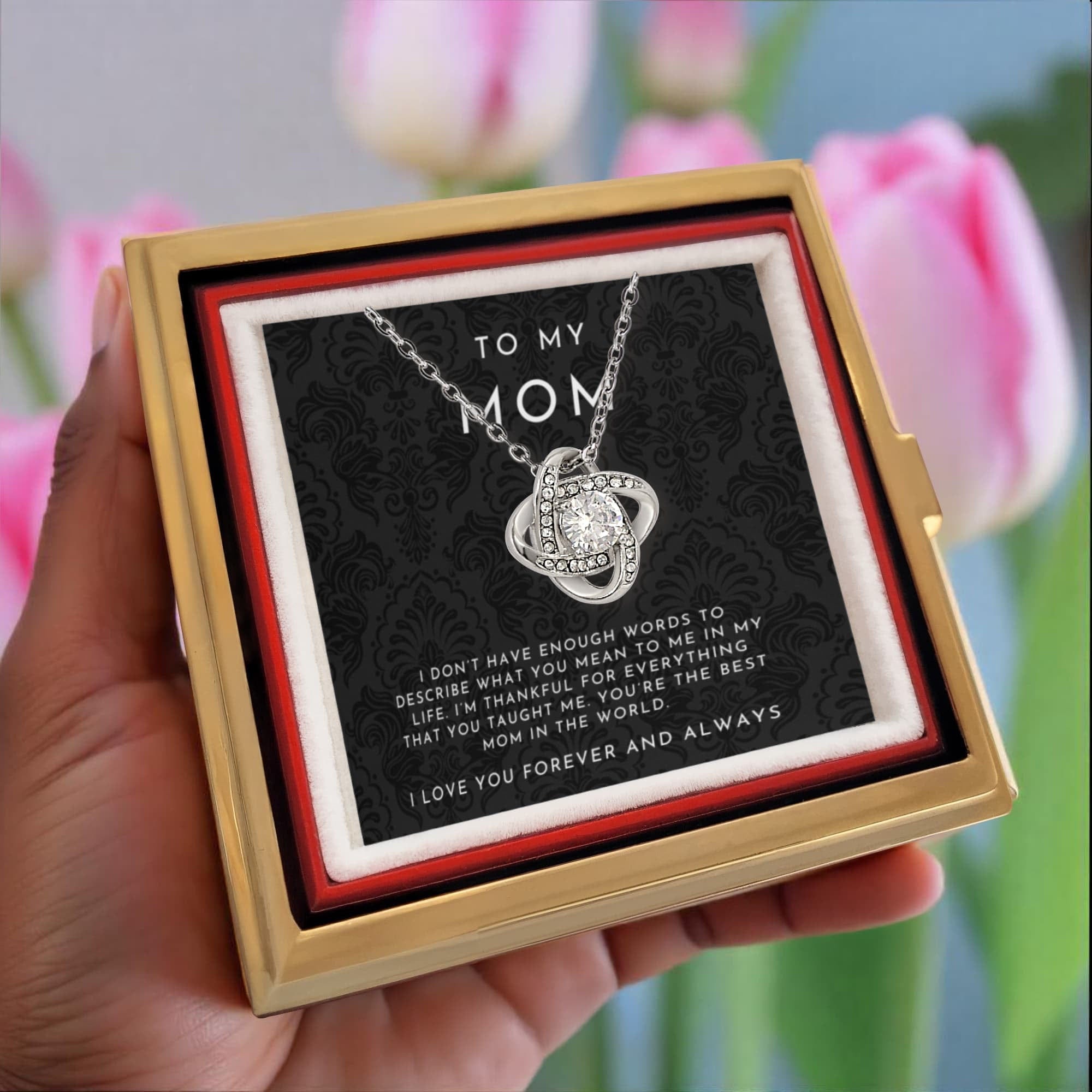 To My Mom Necklace With Rotating Rose