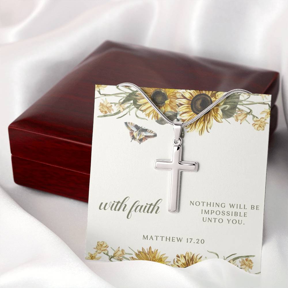 With Faith Sunflower & Butterfly Cross Necklace