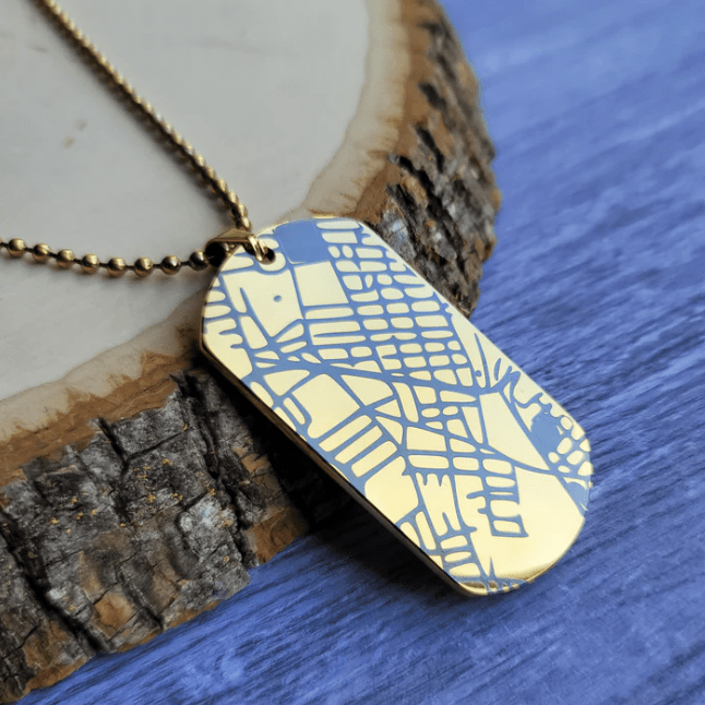 Custom Engraved Map Dog Tag Necklace