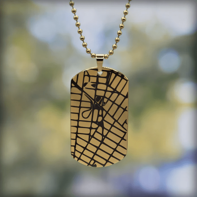 Custom Engraved Map Dog Tag Necklace
