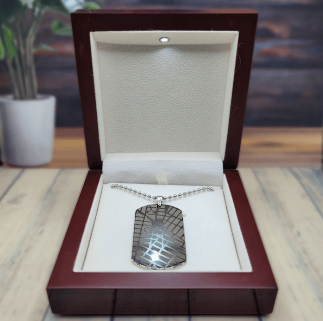 Custom Engraved Map Dog Tag Necklace