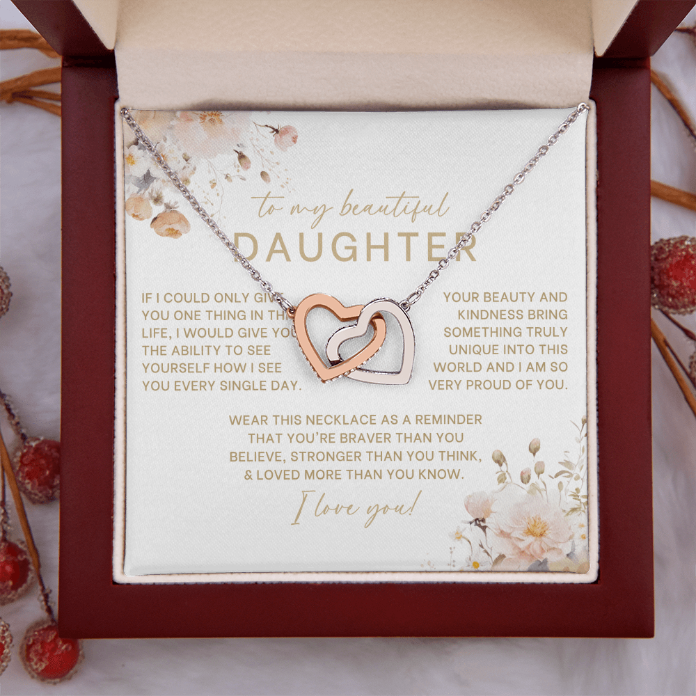 To My Beautiful Daughter Interlocking Hearts Necklace