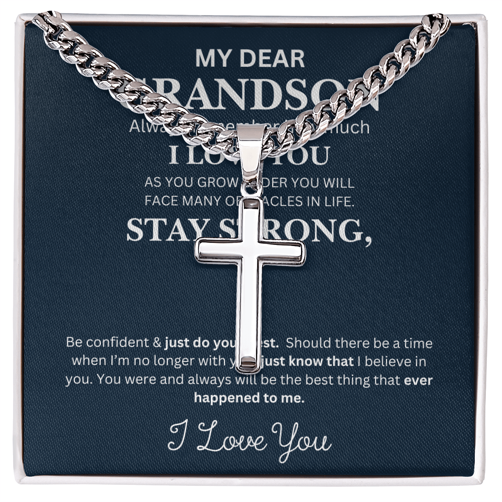 To My Grandson (Stay Strong) Cross Necklace