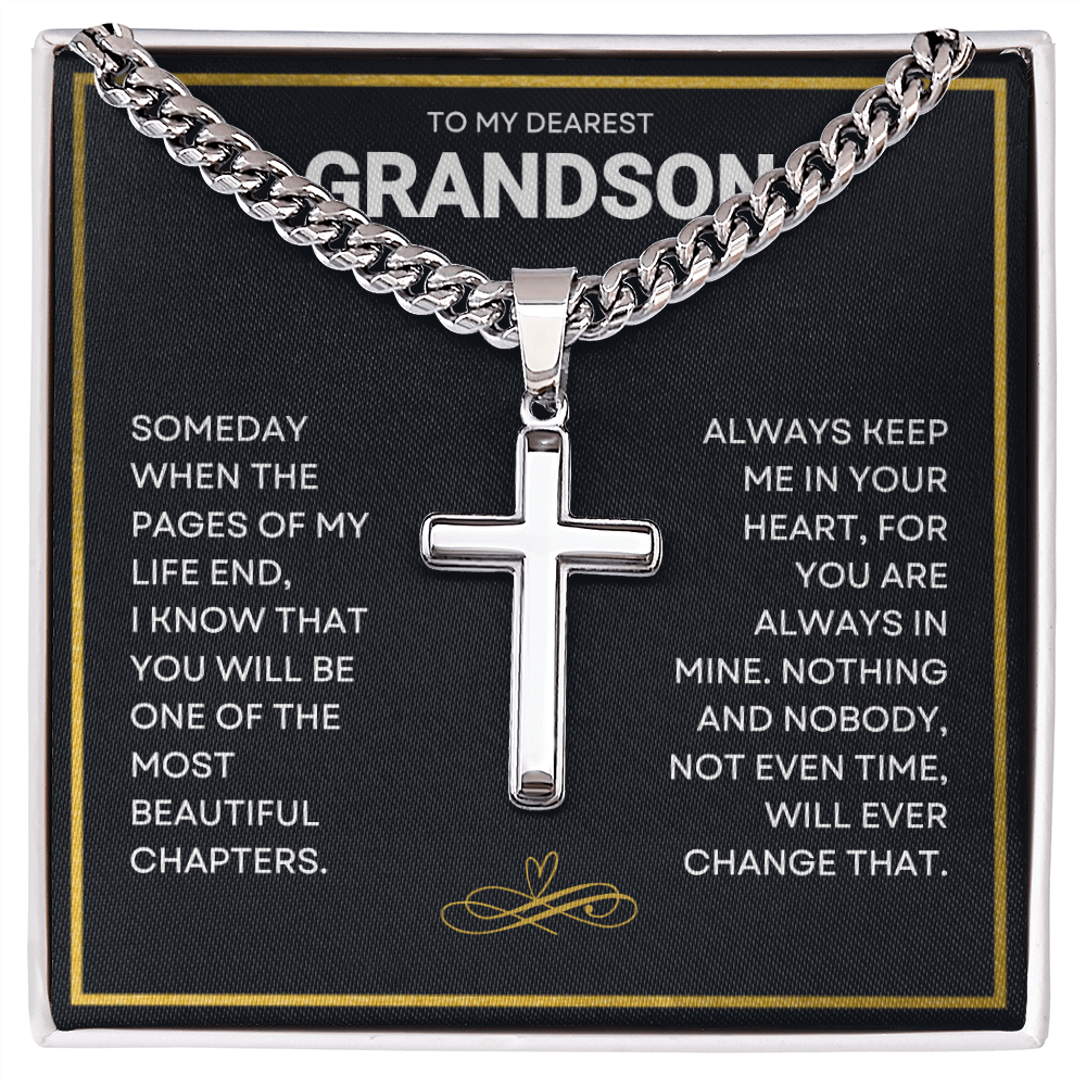 To My Grandson (When Pages End) Cross Necklace