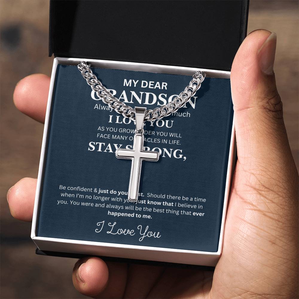 To My Grandson (Stay Strong) Cross Necklace