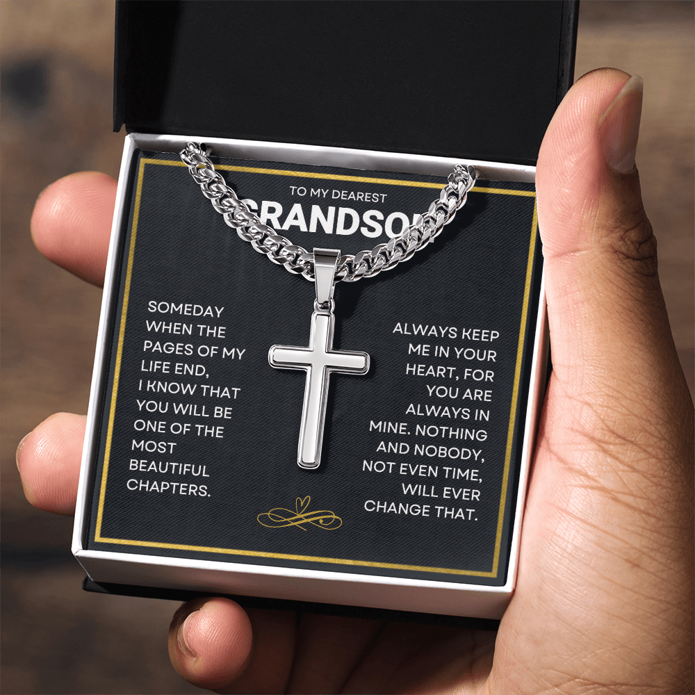 To My Grandson (When Pages End) Cross Necklace