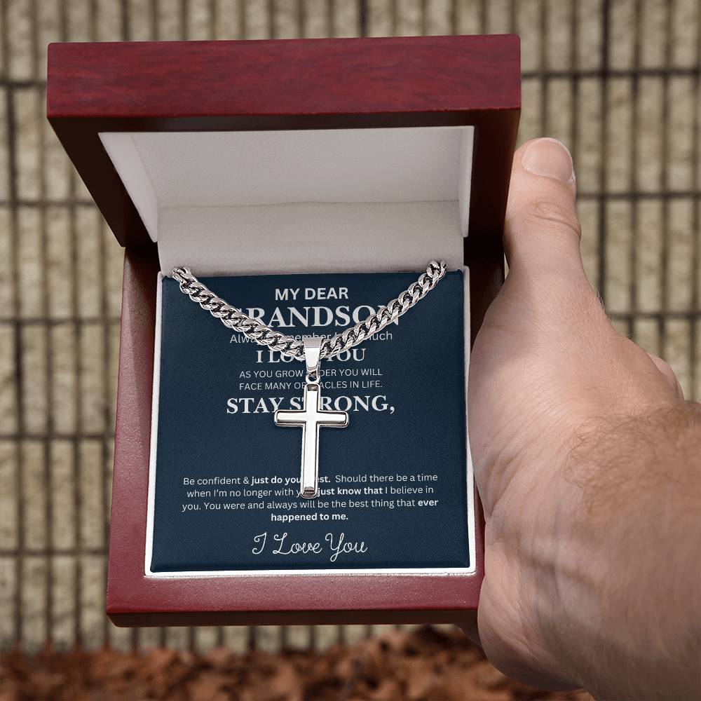 To My Grandson (Stay Strong) Cross Necklace