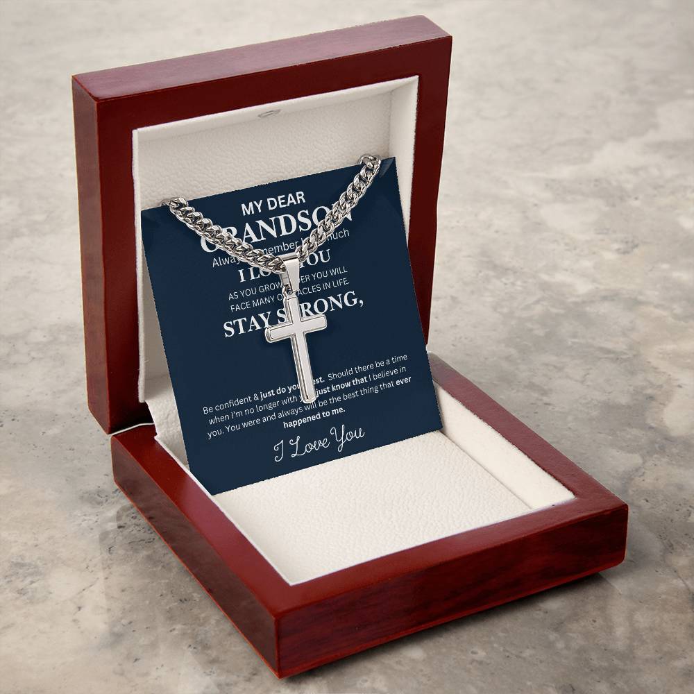To My Grandson (Stay Strong) Cross Necklace