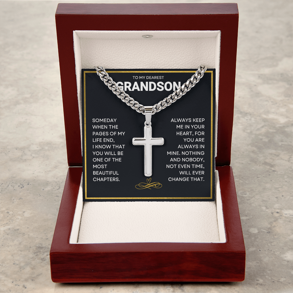 To My Grandson (When Pages End) Cross Necklace