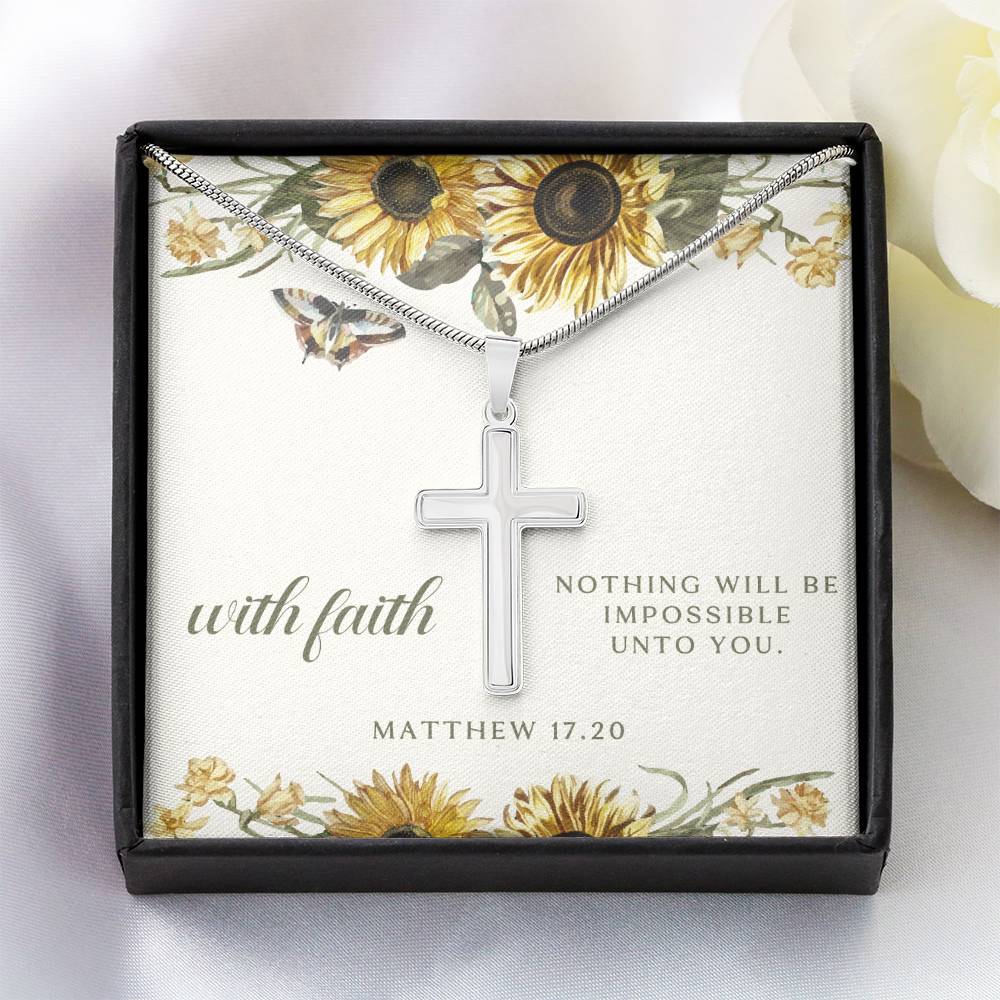 With Faith Sunflower & Butterfly Cross Necklace