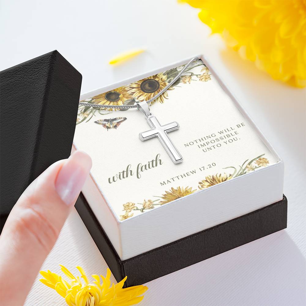With Faith Sunflower & Butterfly Cross Necklace