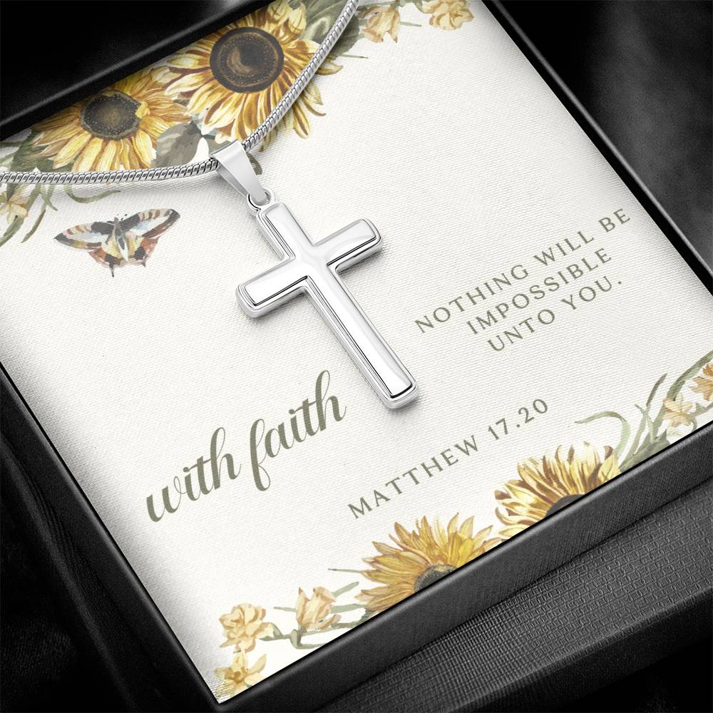 With Faith Sunflower & Butterfly Cross Necklace