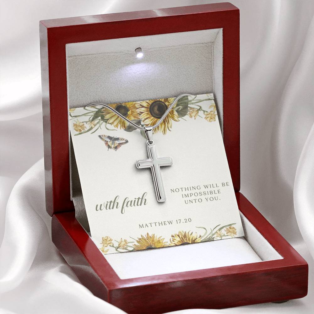 With Faith Sunflower & Butterfly Cross Necklace