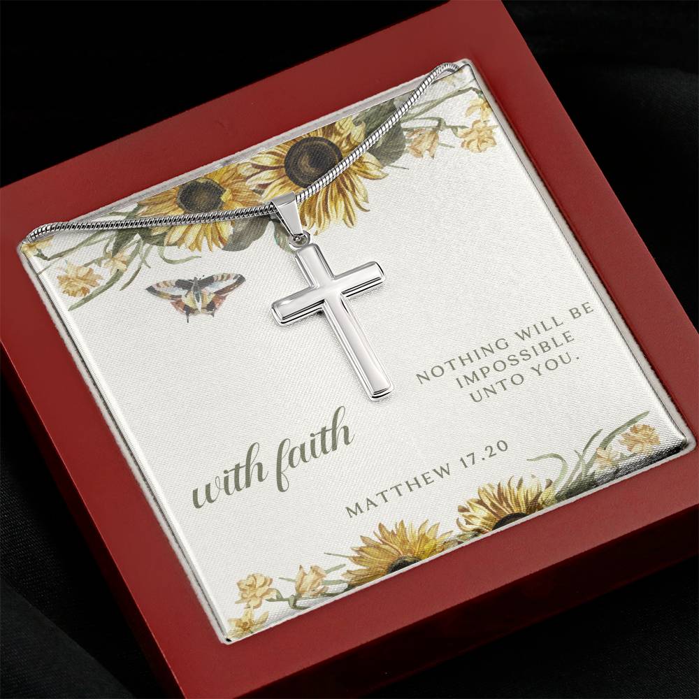 With Faith Sunflower & Butterfly Cross Necklace