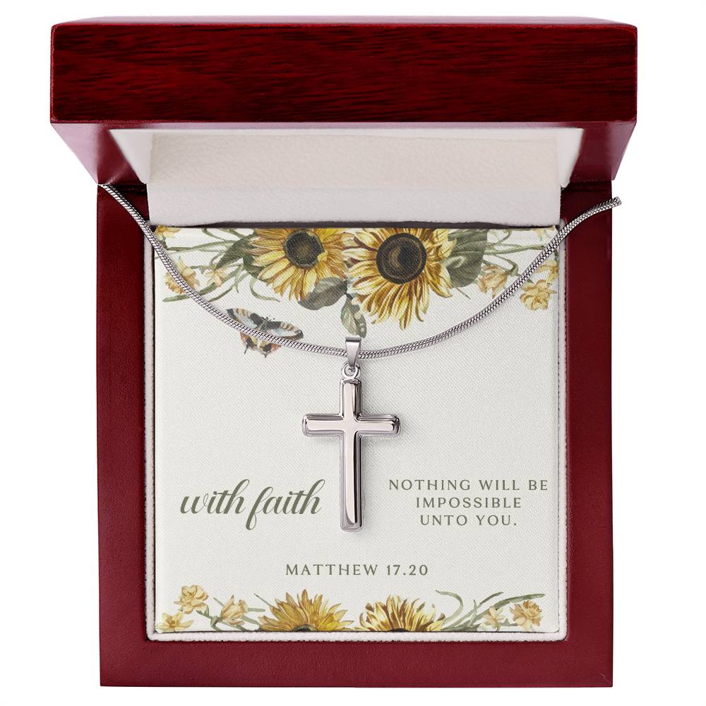 With Faith Sunflower & Butterfly Cross Necklace